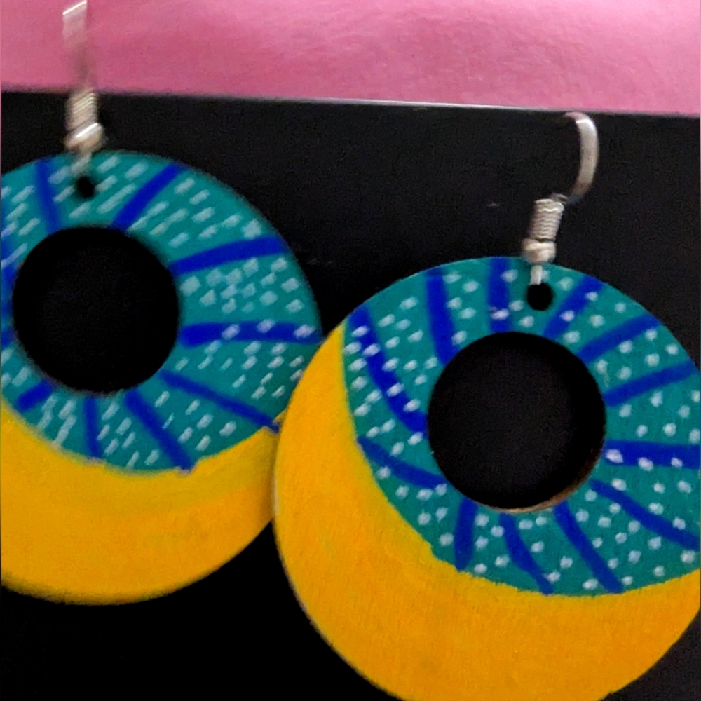 Wooden Crescent Moon Dangle Earrings